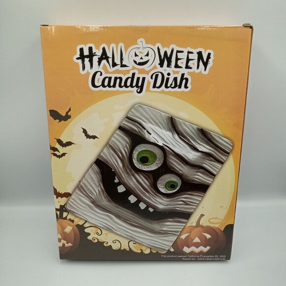 Halloween Mummy Glass Serving Dish Black/Silver Spooky 12"L x 9"W - Picture 2 of 4